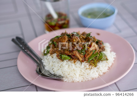 Stewed Pork Leg Stir fried with Thai Basil Stewed Pork Leg Stir fried with Thai Basil 96414266
