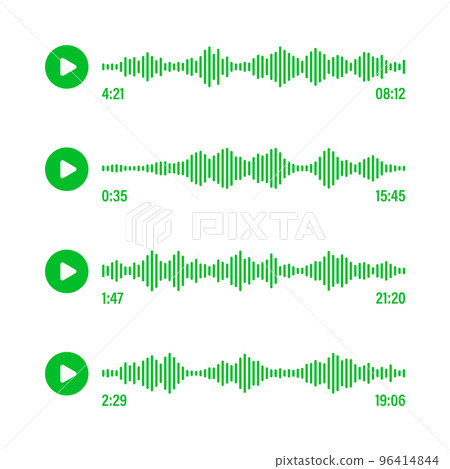 Voice message, social media chat conversation. Messaging app, music player, audio or video editor interface element. Voice assistant, recorder. Sound wave pattern. Vector illustration 96414844