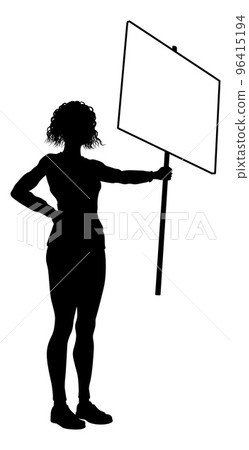 Protest Rally March Picket Sign Silhouette Person 96415194