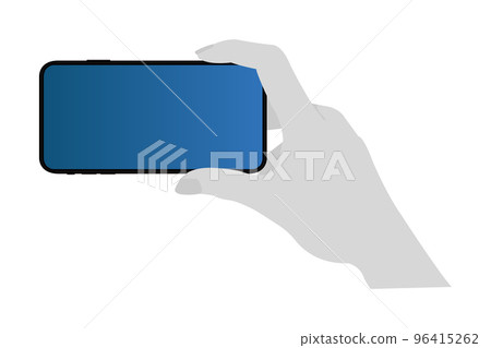 Illustration of a hand holding a smartphone (horizontal) / Design space within the smartphone screen Illustration of a hand holding a smartphone (horizontal) / Design space within the smartphone screen 96415262