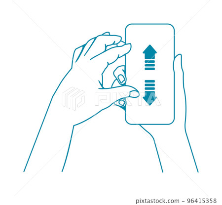 Illustration of a hand holding a smartphone (vertical) (pinch out) / Design space inside the smartphone screen 96415358