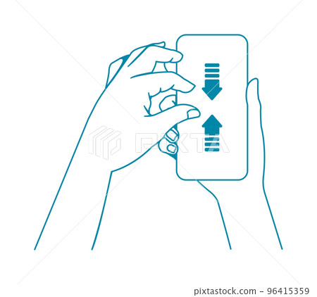 Illustration of a hand holding a smartphone (vertical) (pinch in) / Design space inside the smartphone screen 96415359
