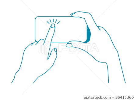手拿著智能手機的插圖（水平）（點擊屏幕）/智能手機屏幕內的設計空間 96415360