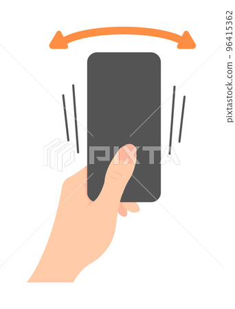 Illustration of a hand holding a smartphone (vertical) (shake) / Design space inside the smartphone screen 96415362