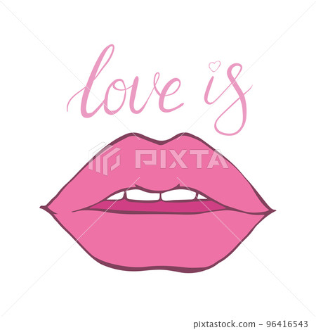 Pink glossy lips, white teeth, beautiful smile of a girl, abstract vector illustration Pink glossy lips, white teeth, beautiful smile of a girl, abstract vector illustration 96416543