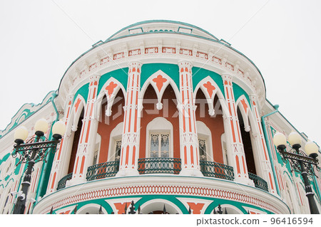 Sevastyanov House also House of Trade Unions in Yekaterinburg in Russia in winter season. Its a palace built in the first quarter of XIX century on the banks of the city pond, formed by a dam on the Sevastyanov House also House of Trade Unions in Yekaterinburg in Russia in winter season. Its a palace built in the first quarter of XIX century on the banks of the city pond, formed by a dam on the 96416594