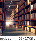 Huge shelves of a logistics company filled with boxes 96417091