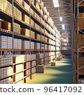 Huge shelves of a logistics company filled with boxes 96417092