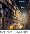 Huge shelves of a logistics company filled with boxes 96417093