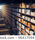 Huge shelves of a logistics company filled with boxes 96417094