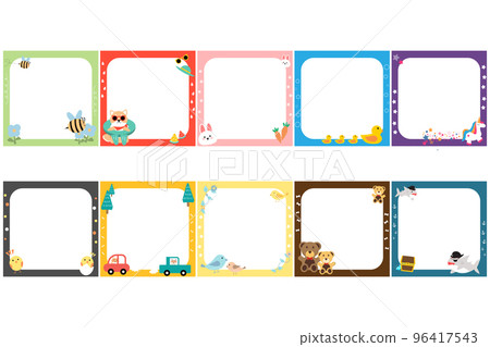 black space with cute photo frame illustration clipart for kids or worksheet with animal decoration 96417543
