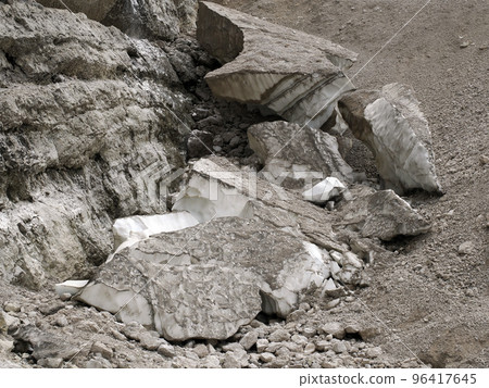 The view of workers cover Marmolada glacier during summer time preventing ice melting, Trentino-Alto Adige, Italy. 96417645