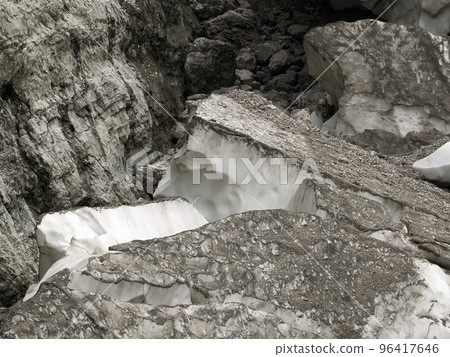 The view of workers cover Marmolada glacier during summer time preventing ice melting, Trentino-Alto Adige, Italy. 96417646