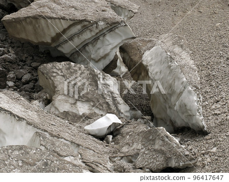 The view of workers cover Marmolada glacier during summer time preventing ice melting, Trentino-Alto Adige, Italy. 96417647