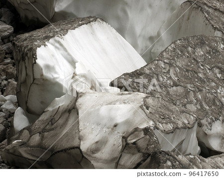 The view of workers cover Marmolada glacier during summer time preventing ice melting, Trentino-Alto Adige, Italy. 96417650