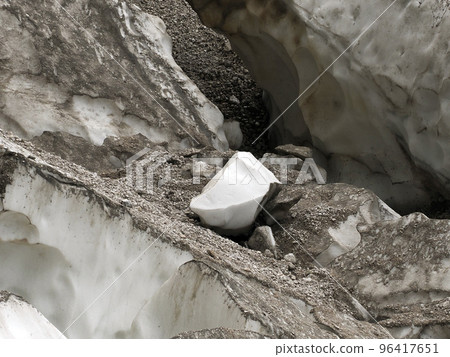 The view of workers cover Marmolada glacier during summer time preventing ice melting, Trentino-Alto Adige, Italy. 96417651