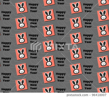 Happy New Year wrapping paper semaless vector pattern with rabbit Happy New Year wrapping paper semaless vector pattern with rabbit 96418007