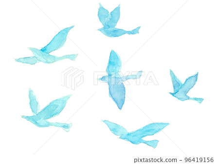 水彩風格拍打的小鳥插畫素材 96419156