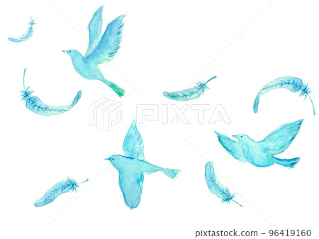 水彩風格拍打的小鳥插畫素材 96419160