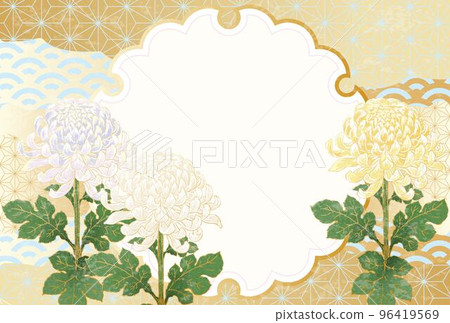 日式菊花花框插畫素材 日式菊花花框插畫素材 96419569
