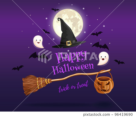 Halloween design. Broom of witches and witch hat 96419690