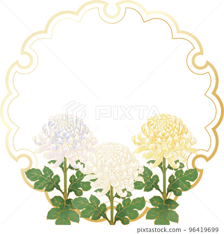 手繪菊花花框卡片插圖素材 96419699