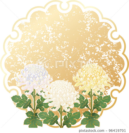 Hand-drawn chrysanthemum flower frame card illustration material 96419701