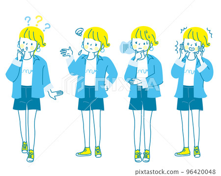年輕女性的負面表達矢量圖素材 96420048