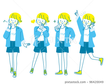 年輕女性的積極表達矢量圖素材 年輕女性的積極表達矢量圖素材 96420049