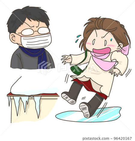 冬天降臨，雪花飄落，戴上口罩的眼鏡起霧 96420167