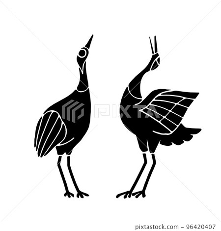 Cranes performing a courtship dance silhouette illustration suitable for auspicious occasions 96420407