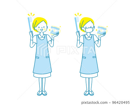 Vector illustration material of a dental assistant who teaches tooth brushing 96420495