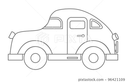 Car Toy for Baby Boy. Vector illustration for Kid design in outline style. Vintage automobile for childish game in black and white colors on isolated background. Drawing of cute machine for icon. Car Toy for Baby Boy. Vector illustration for Kid design in outline style. Vintage automobile for childish game in black and white colors on isolated background. Drawing of cute machine for icon. 96421109