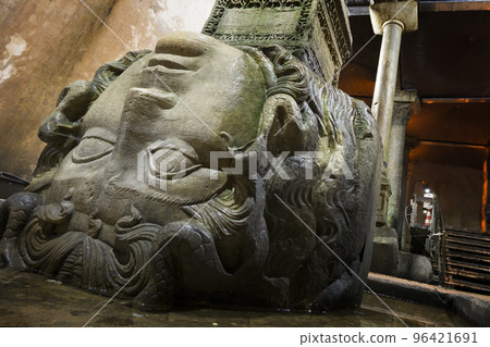 Head of the Medusa Gorgon in the underground tank Basilica, Istanbul, Turkey Head of the Medusa Gorgon in the underground tank Basilica, Istanbul, Turkey 96421691