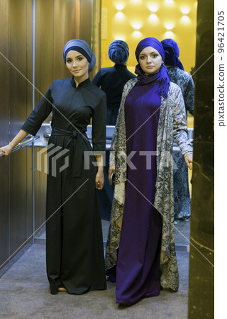 Two beautiful Muslim women in the elevator 96421705
