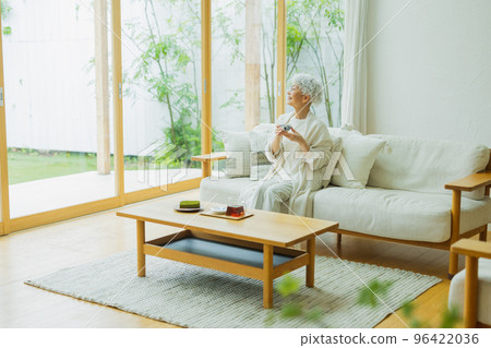 有銀色頭髮的生活方式婦女 96422036