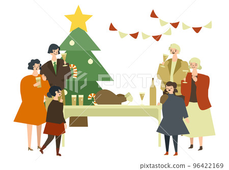 一家人舉辦聖誕晚會的插圖 96422169