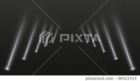 Stage spotlights, realistic light corridor, shiny white beams overlay effect for music stage or awards nomination Stage spotlights, realistic light corridor, shiny white beams overlay effect for music stage or awards nomination 96422414