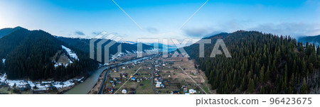 Top view of winter Vorokhta in the Carpathians of Ukraine. 96423675