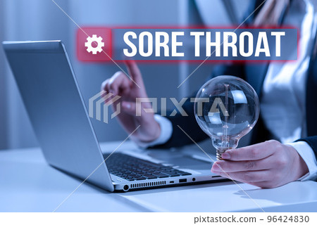 Writing displaying text Sore Throat. Inflammation ot the pharynx and fauces resulted from an irritation Writing displaying text Sore Throat. Inflammation ot the pharynx and fauces resulted from an irritation 96424830