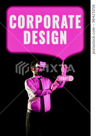 Conceptual caption Corporate Design. Business overview official graphical design of the logo and name of a company 96425056