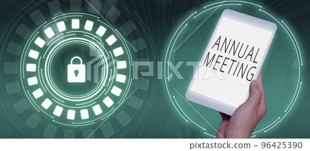 Conceptual caption Annual Meeting. Internet Concept scheduled annually for the discussion of the business future Conceptual caption Annual Meeting. Internet Concept scheduled annually for the discussion of the business future 96425390