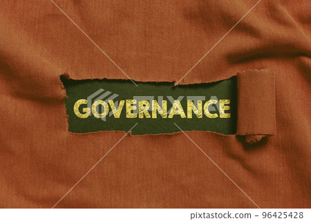 Writing displaying text Governance. Business overview exercised in handling an economic situation in a nation 96425428