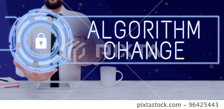 Text showing inspiration Algorithm Change. Business showcase change in procedure designed to perform an operation 96425443