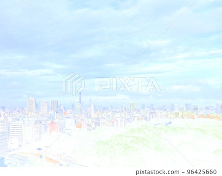 Tokyo cityscape. Bird's-eye view landscape. Illustrated photo. City pop style. Tokyo cityscape. Bird's-eye view landscape. Illustrated photo. City pop style. 96425660