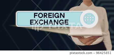Conceptual caption Foreign Exchange. Word for system for dealing in the currency of other countries Conceptual caption Foreign Exchange. Word for system for dealing in the currency of other countries 96425851