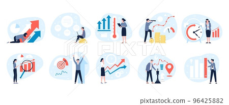 Benchmarking measurements business scenes. Quality comparison, financial operational improvements. Evaluate and comparison recent invest vector set 96425882