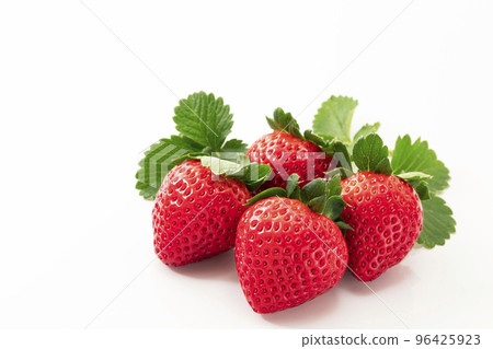 Strawberries with leaves on a white background 96425923