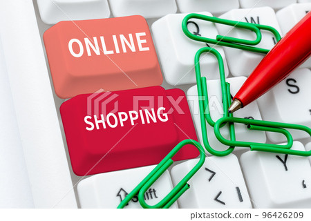 Conceptual display Online Shopping. Business concept ecommerce which let the consumer buy goods using the Internet Conceptual display Online Shopping. Business concept ecommerce which let the consumer buy goods using the Internet 96426209