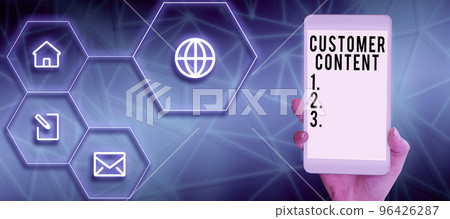 Conceptual display Customer Content. Concept meaning content created voluntarily by customers and share publicly 96426287
